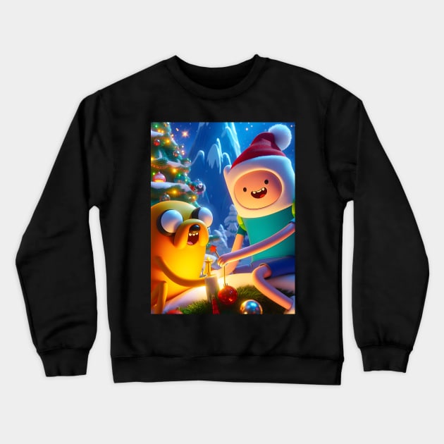 Epic Yuletide Adventures Unleashed: Adventure Time Christmas Art for Whimsical Holiday Designs! Crewneck Sweatshirt by insaneLEDP